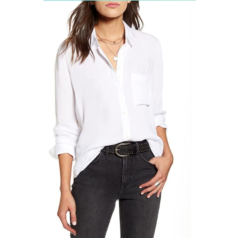 White chiffon Womens button up dress shirt XL
